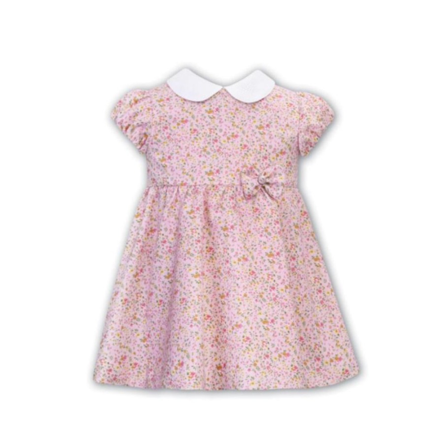 Clothing Sarah Louise Dresses | Pink Ditsy Floral Cap Sleeve Dress