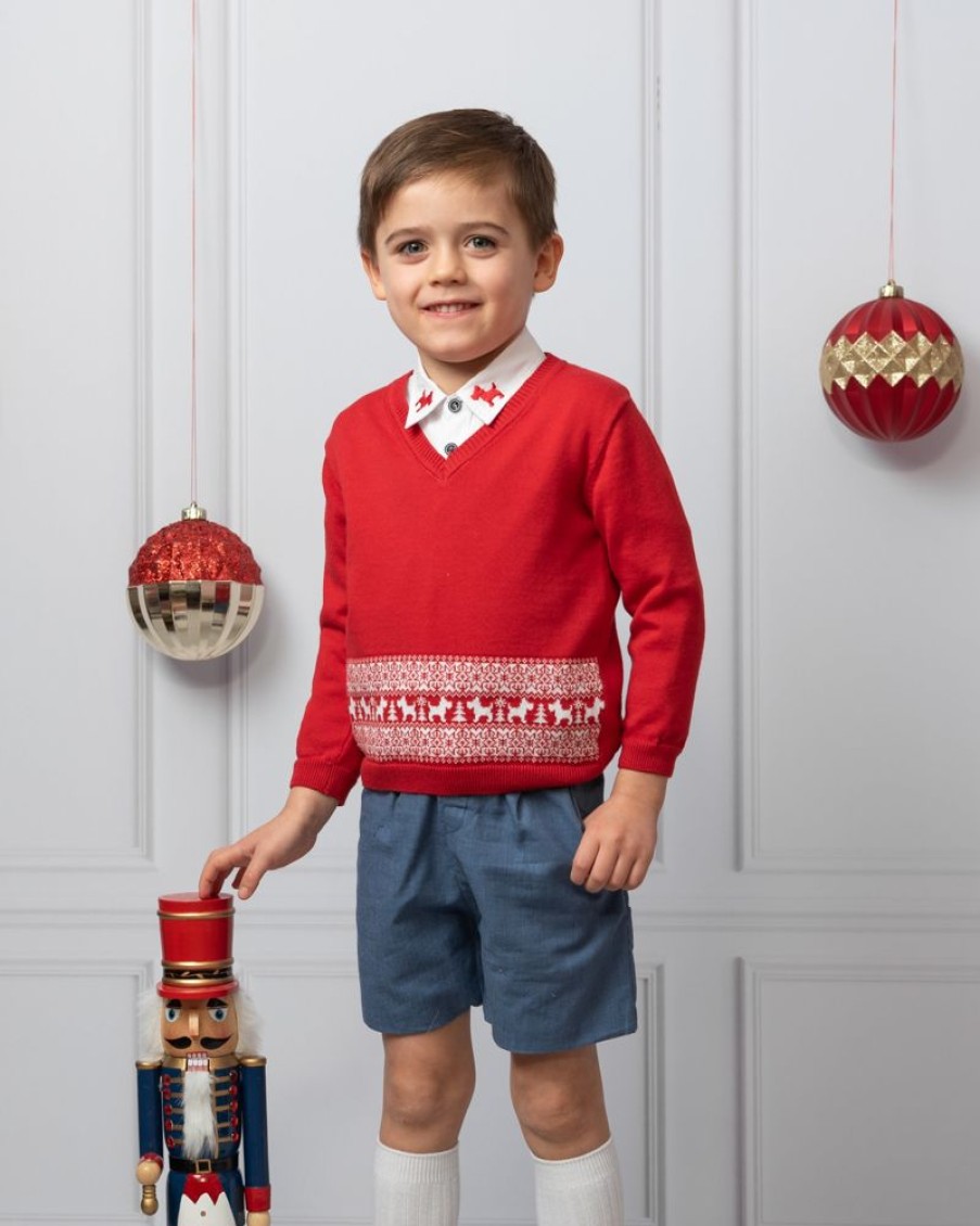 Clothing Caramelo Knitwear | Red Knitted Scottie Dog Jumper & Shorts Set