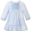 Clothing Sarah Louise Dresses | Blue Hand Smocked Ruffle Long Sleeved Dress