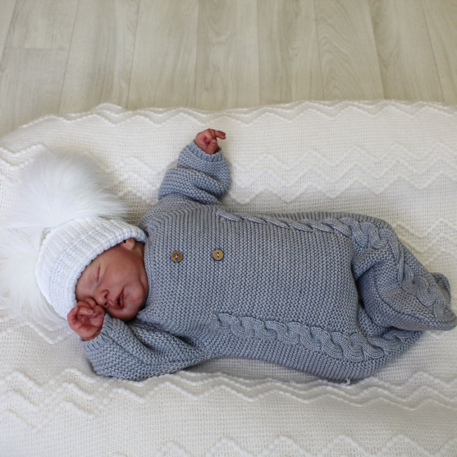 Clothing Pangasa Knitwear | Pangasa Grey Cable Knitted Babygrow