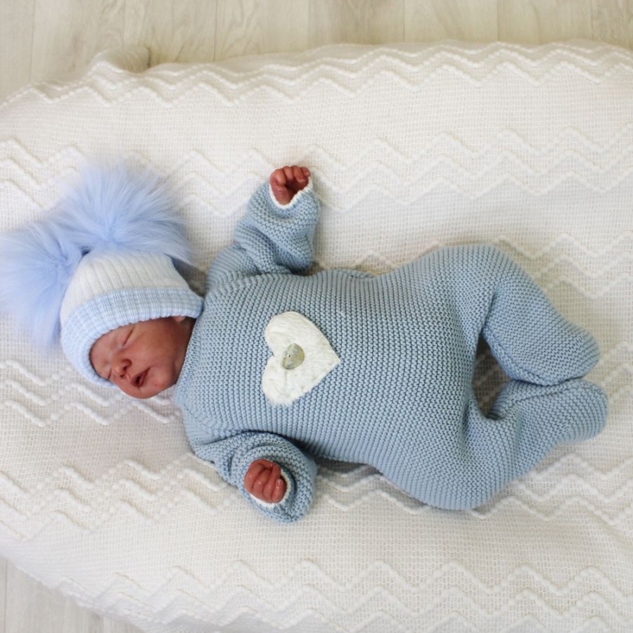 Clothing Pangasa Sleepsuits | Pangasa Powder Blue Knitted Sweetheart Babygrow