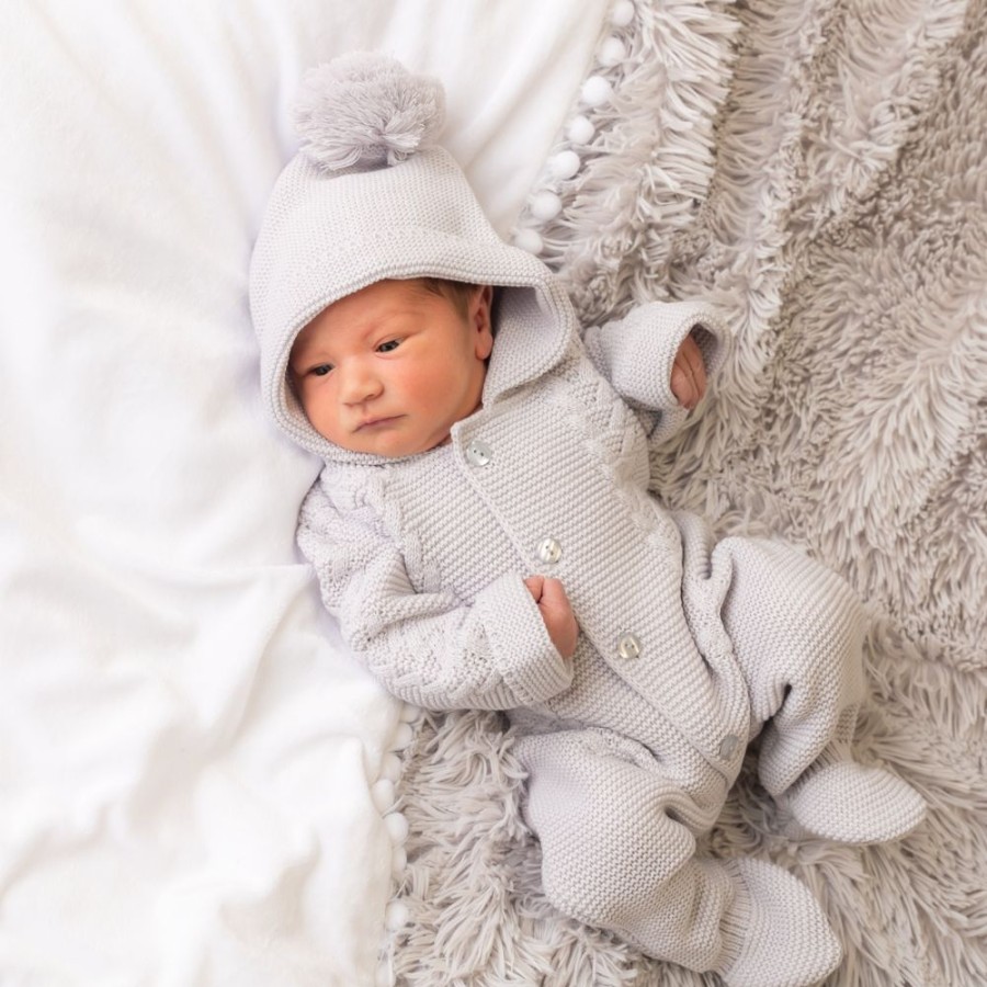 Clothing Dandelion Knitwear | Light Grey Knitted Hooded Pramsuit