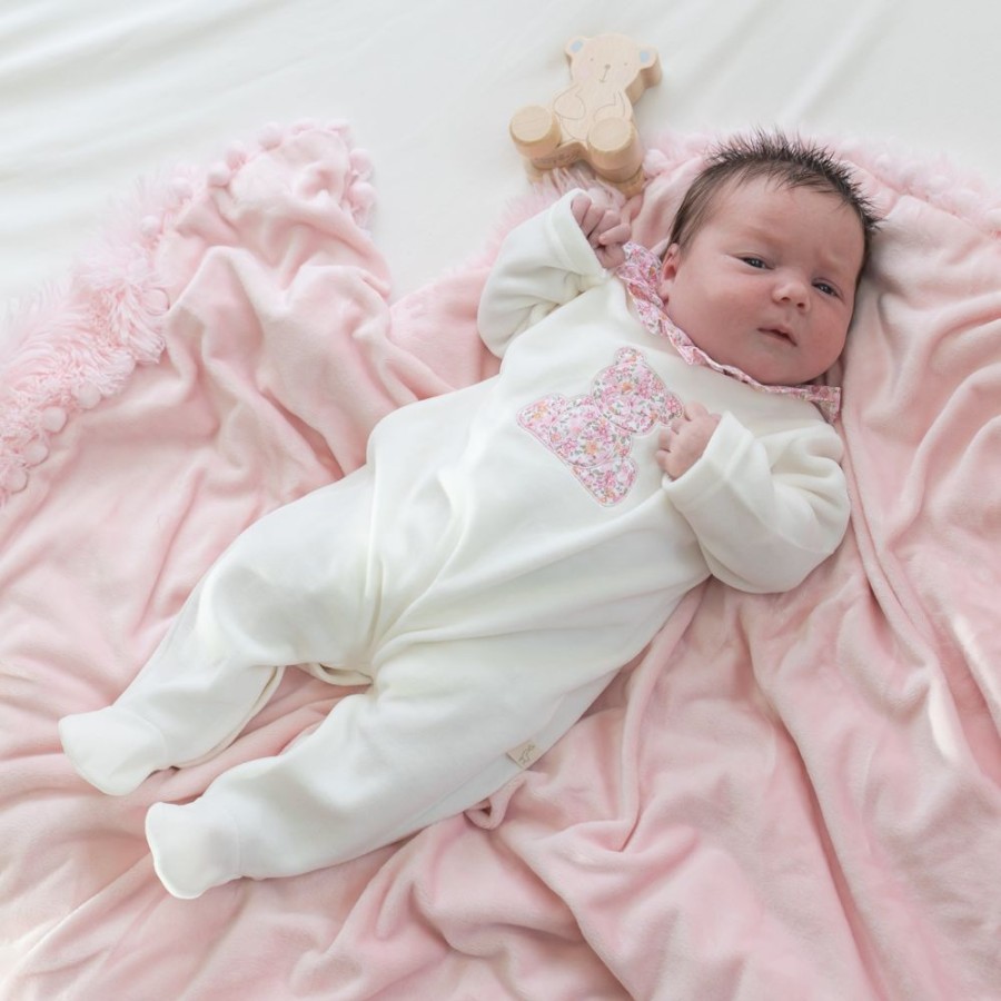 Clothing Millie & Ralph Sleepsuits | Floral Teddy Bear Velour Sleepsuit