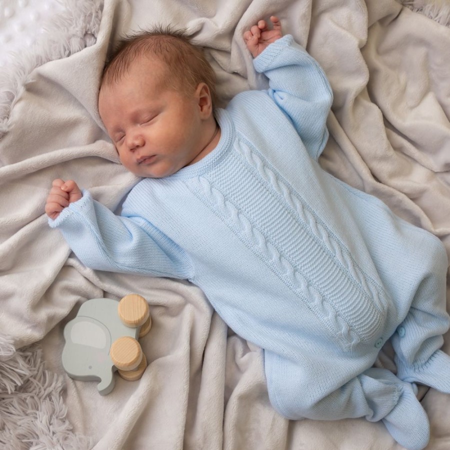 Clothing Dandelion Outfits | Adorable Blue Cable Knitted Onesie | Millie & Ralph