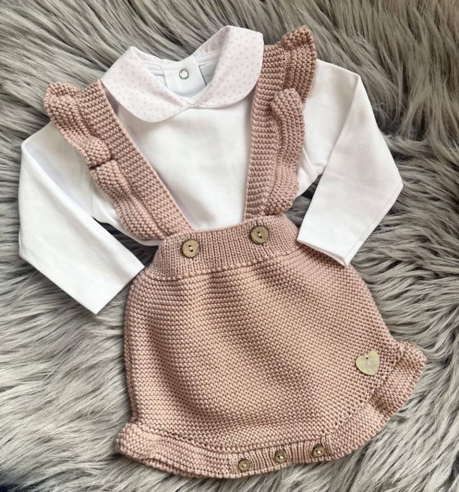 Clothing Pangasa Knitwear | Dusky Pink Knitted Frill Romper