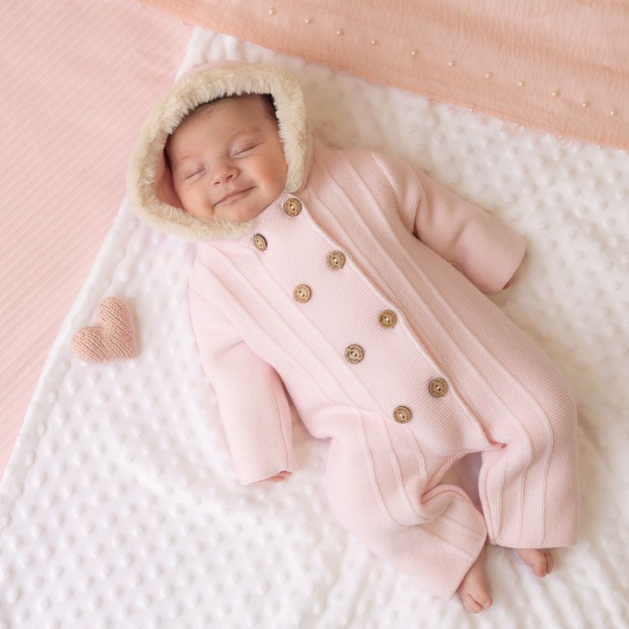 Clothing Millie & Ralph Jackets, Coats & Pramsuits | Light Pink Knitted Fur Pramsuit