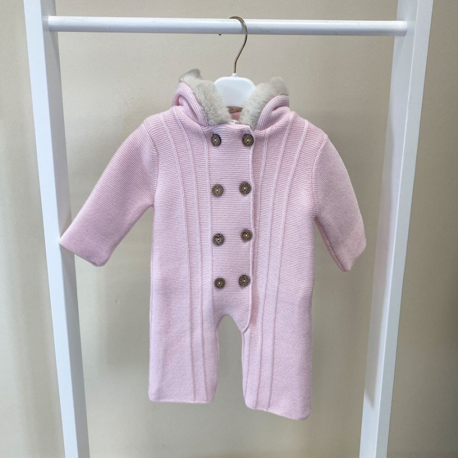 Clothing Millie & Ralph Jackets, Coats & Pramsuits | Light Pink Knitted Fur Pramsuit