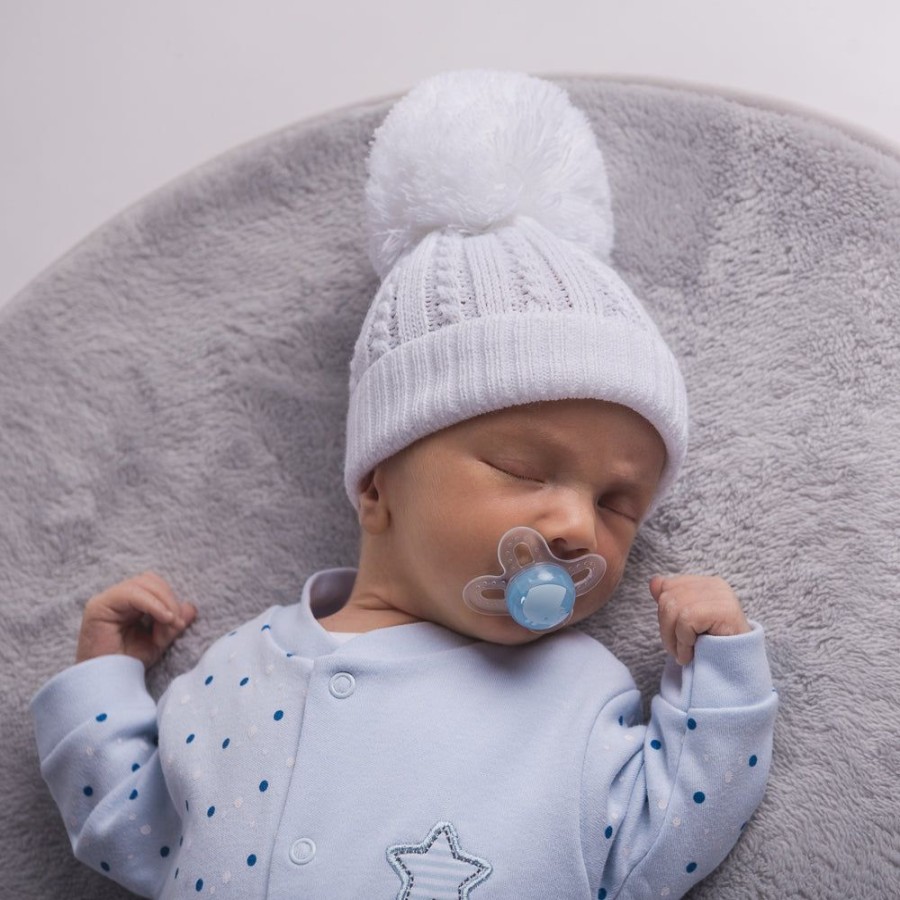 Clothing Millie & Ralph Hats | First Size White Cable Pom Hat