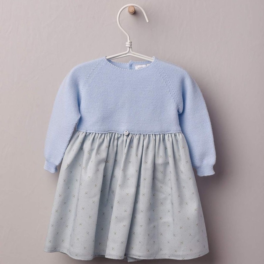 Clothing Millie & Ralph Dresses | Girls Blue Dainty Flower Knitted Top Dress