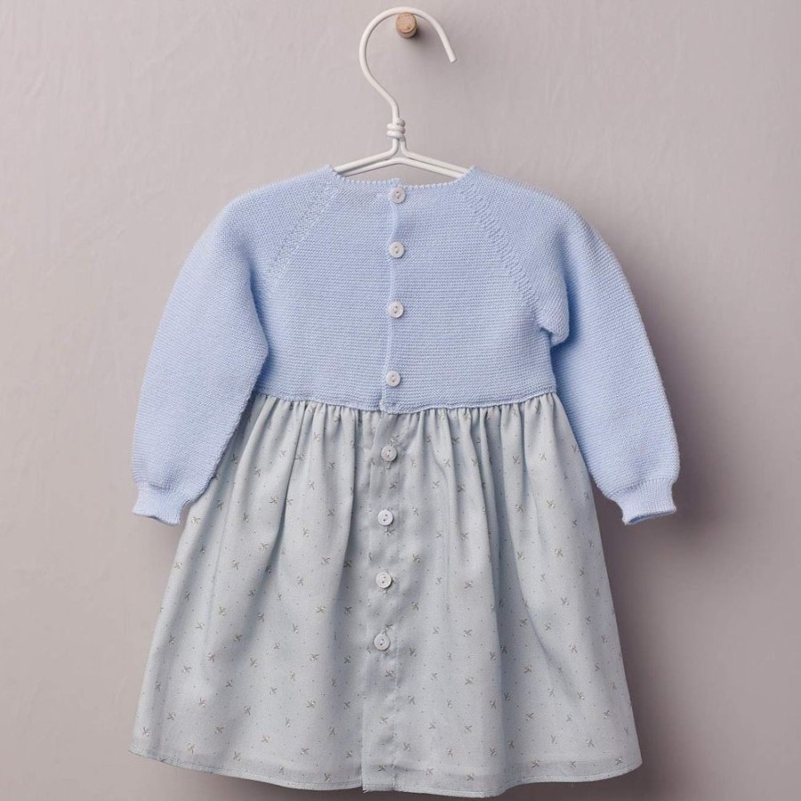 Clothing Millie & Ralph Dresses | Girls Blue Dainty Flower Knitted Top Dress