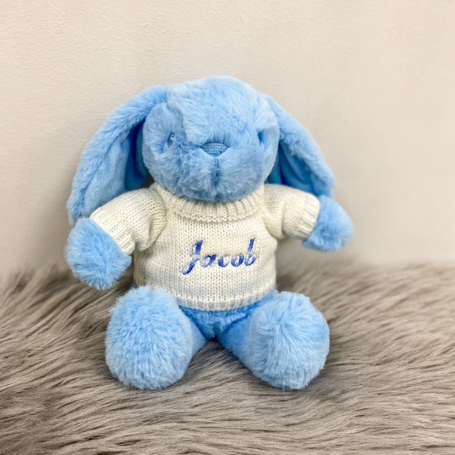 Personalised Millie & Ralph | Blue Bunny With Personalised Embroidered Jumper