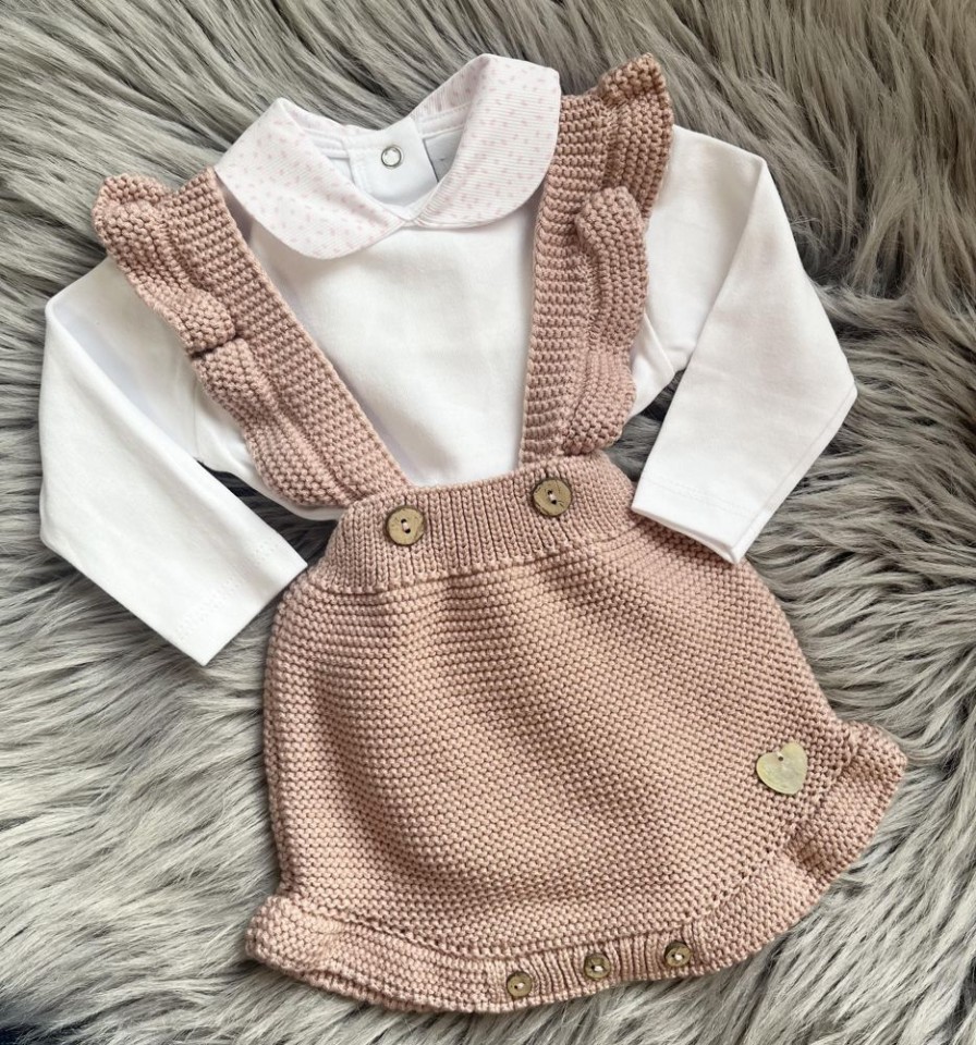 Clothing Pangasa Rompers | Dusky Pink Knitted Frill Romper