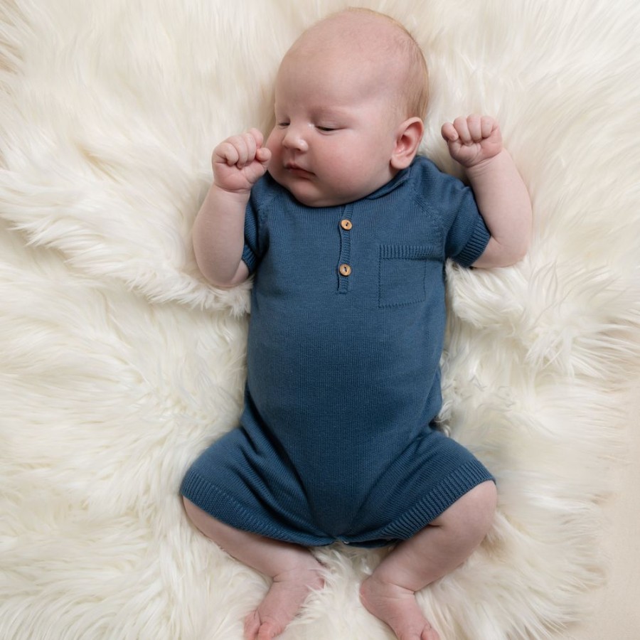 Clothing Millie & Ralph Rompers | Cobalt Blue Knitted Polo Romper