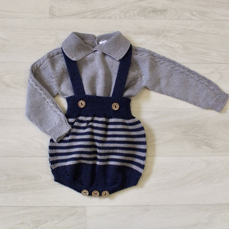 Clothing Millie & Ralph Knitwear | Boys Knitted Stripe Dungarees & Jumper Set