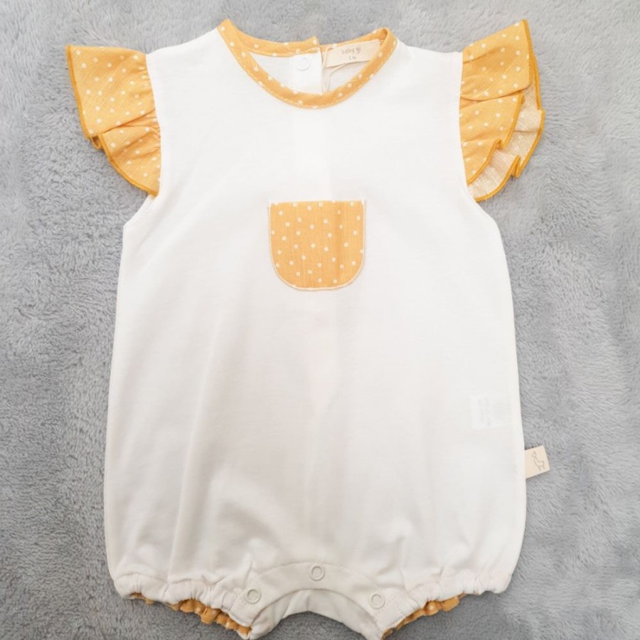 Clothing Millie & Ralph Rompers | White & Mustard Spot Pocket Romper