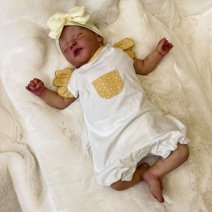 Clothing Millie & Ralph Rompers | White & Mustard Spot Pocket Romper