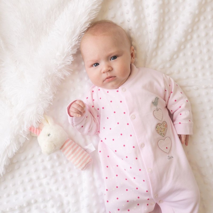 Clothing Dandelion Sleepsuits | Pink Triple Hearts | Cotton Sleepsuit | Millie & Ralph