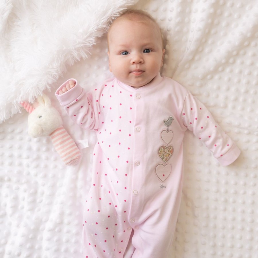 Clothing Dandelion Sleepsuits | Pink Triple Hearts | Cotton Sleepsuit | Millie & Ralph