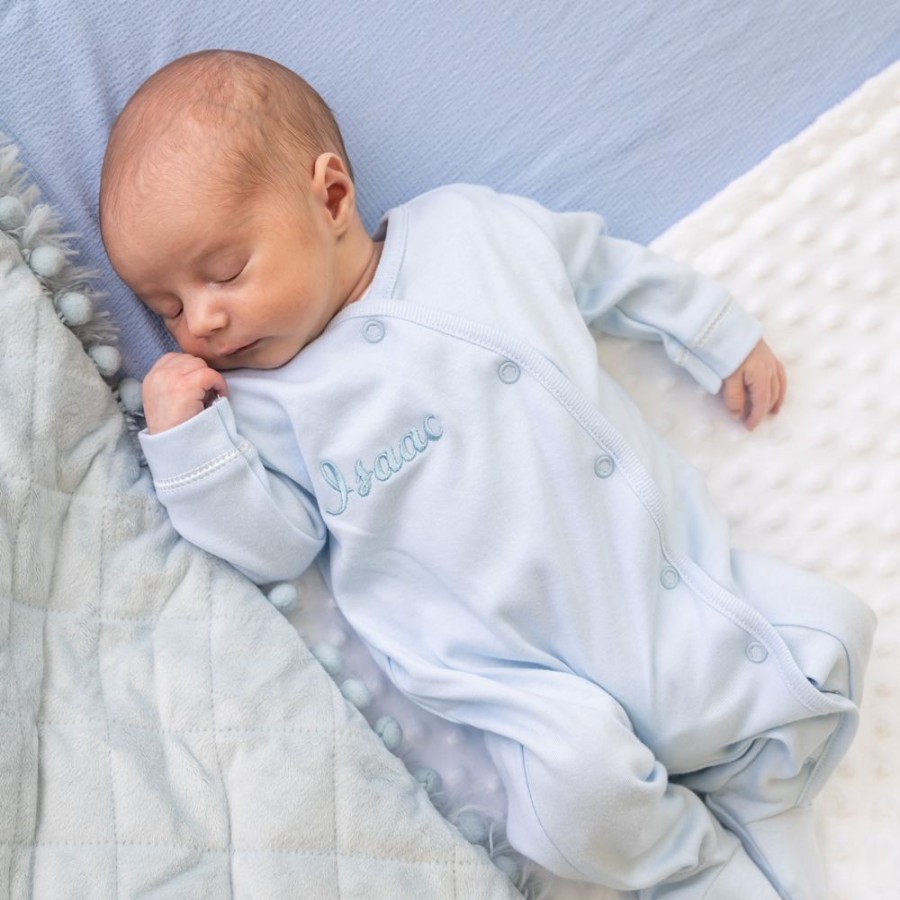 Clothing Millie & Ralph Sleepsuits | Blue Personalised Name Popper Sleepsuit