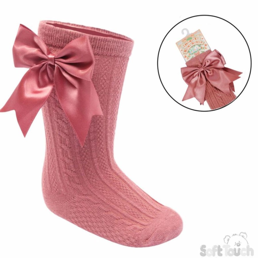 Clothing Millie & Ralph Socks & Tights | Dusty Pink Elegance Bow Knee High Socks