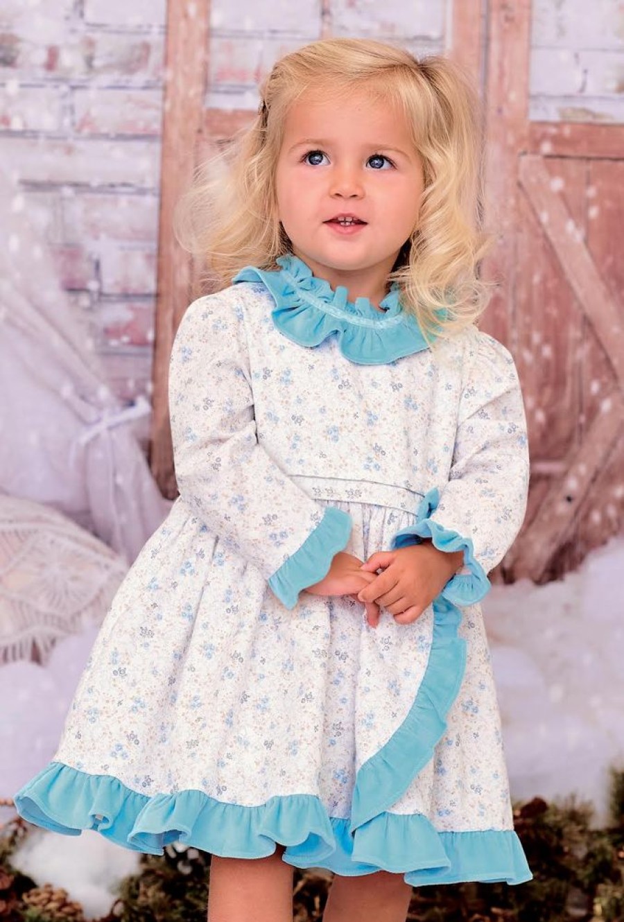 Clothing Sarah Louise Outfits | Girls Blue Floral Frill Dress