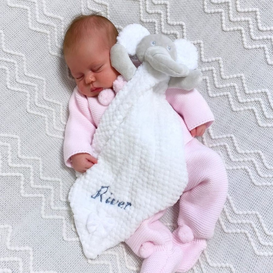 Personalised Millie & Ralph | Personalised Name Waffle Elephant Comforter White