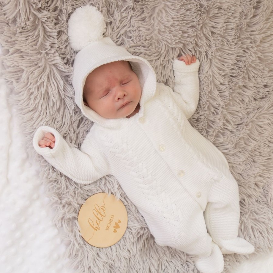 Clothing Dandelion Knitwear | White Knitted Hooded Pramsuit