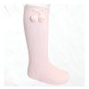 Clothing Pex Socks & Tights | Pink Ribbed Pom Knee High Socks