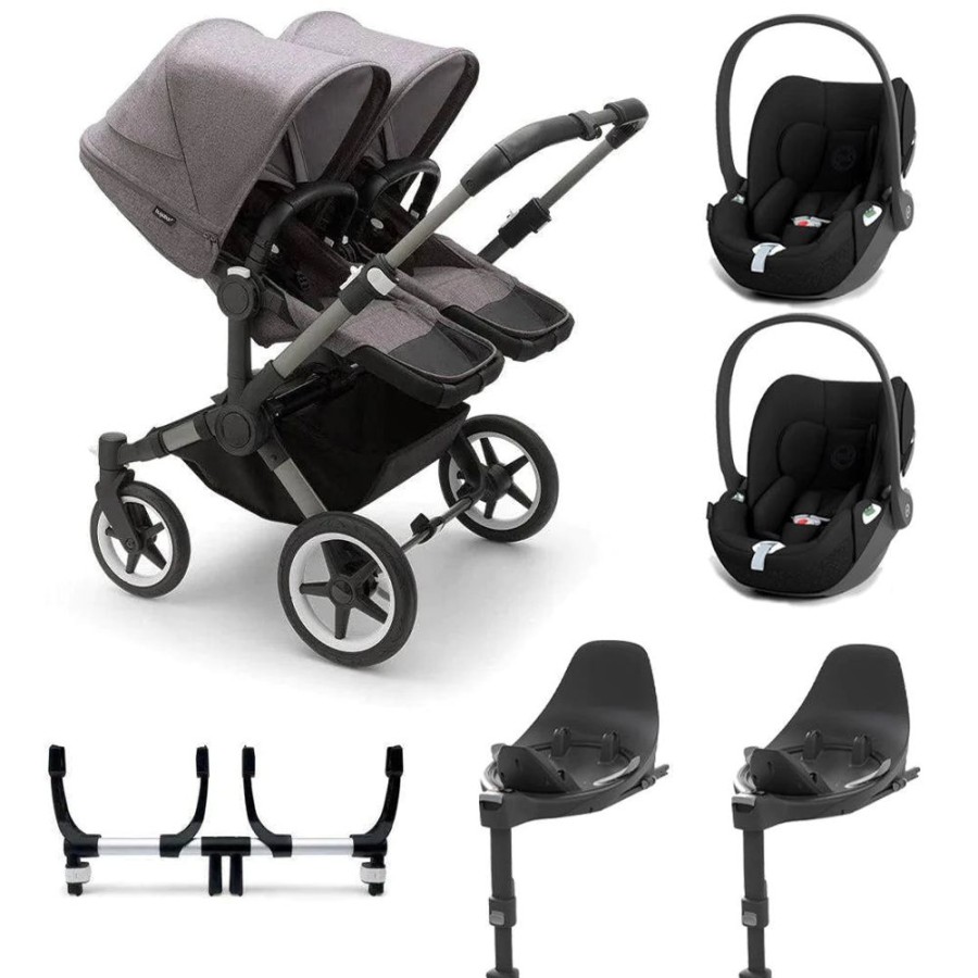 Prams & Pushchairs Bugaboo | Bugaboo Donkey 5 Twin Cloud T Travel System - Grey Melange