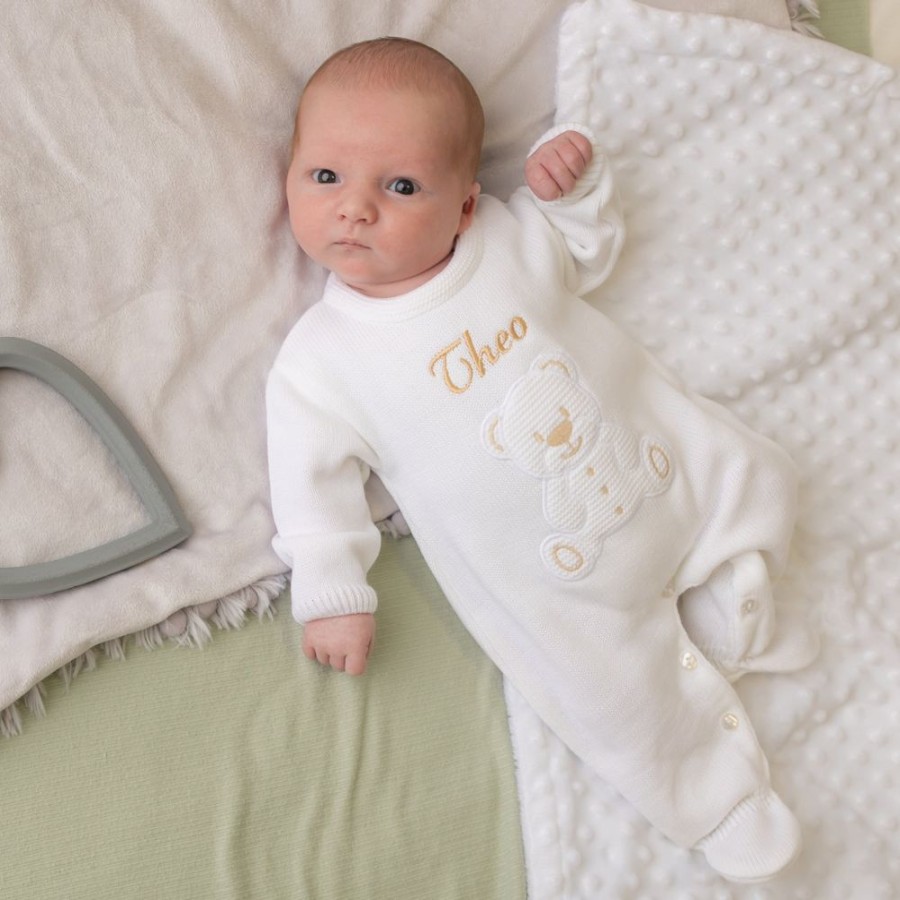 Personalised Dandelion | Personalised White Teddy Knitted Onesie