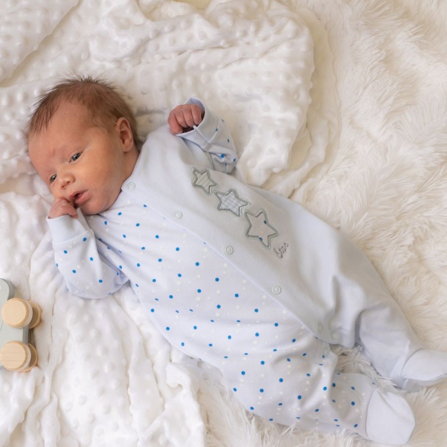 Clothing Dandelion Sleepsuits | Stars Sleepsuit | Blue Triple Stars Design | Millie & Ralph