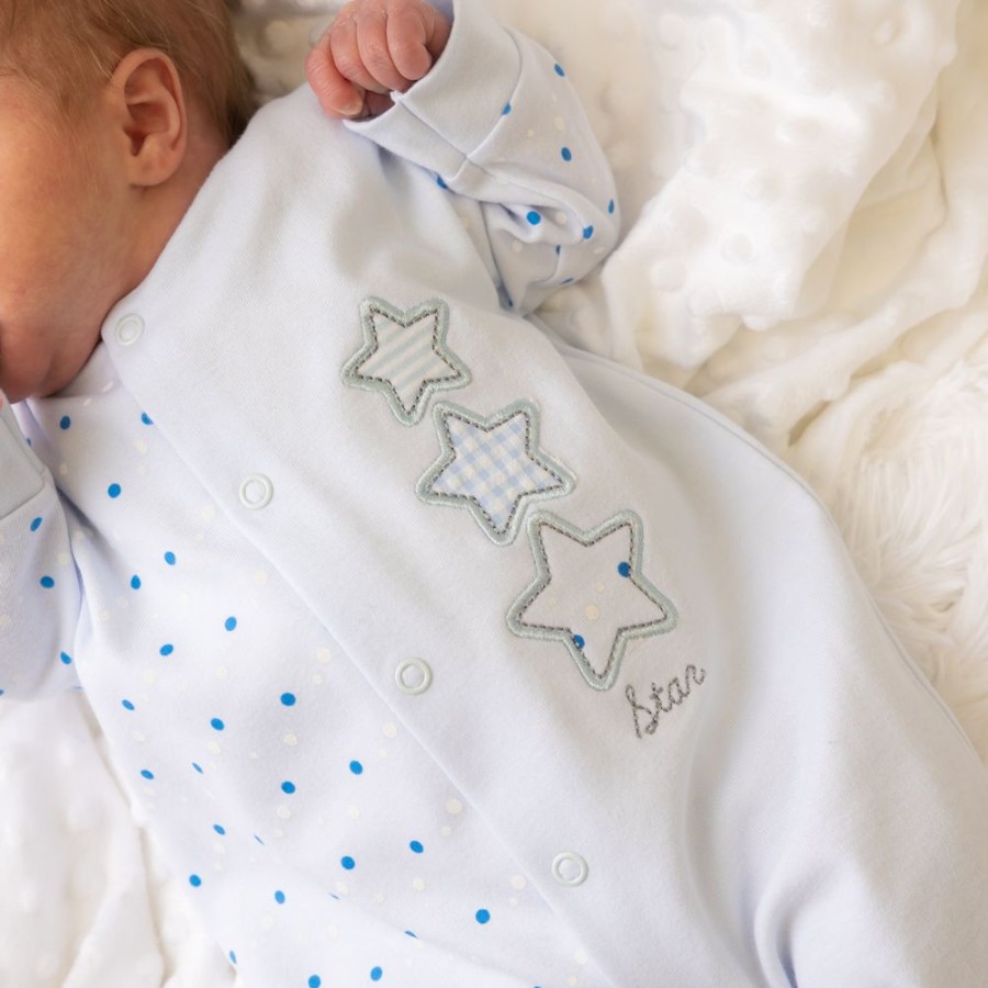 Clothing Dandelion Sleepsuits | Stars Sleepsuit | Blue Triple Stars Design | Millie & Ralph