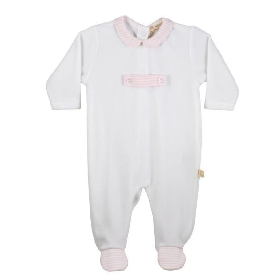 Clothing Millie & Ralph Sleepsuits | White & Pink Stripe Button Sleepsuit