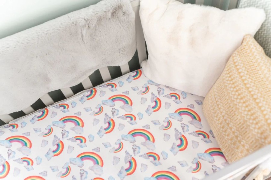 Nursery & Home Gilded Bird Bedding & Sleepwear | Gilded Bird Fitted Cotbed Sheet - Rainbow/White