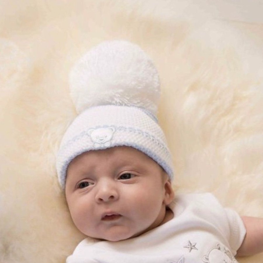 Clothing Millie & Ralph Hats | First Size Embroidered Teddy Hat - White & Blue