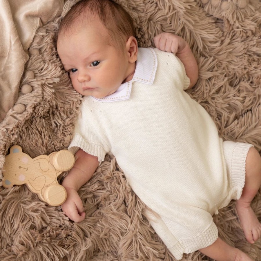 Clothing Pex Rompers | Devon Cream Pointelle Knitted Romper | Millie & Ralph