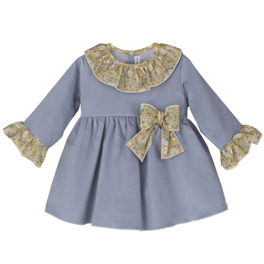 Clothing Calamaro Dresses | Blue Multiprint Floral Collar & Bow Dress