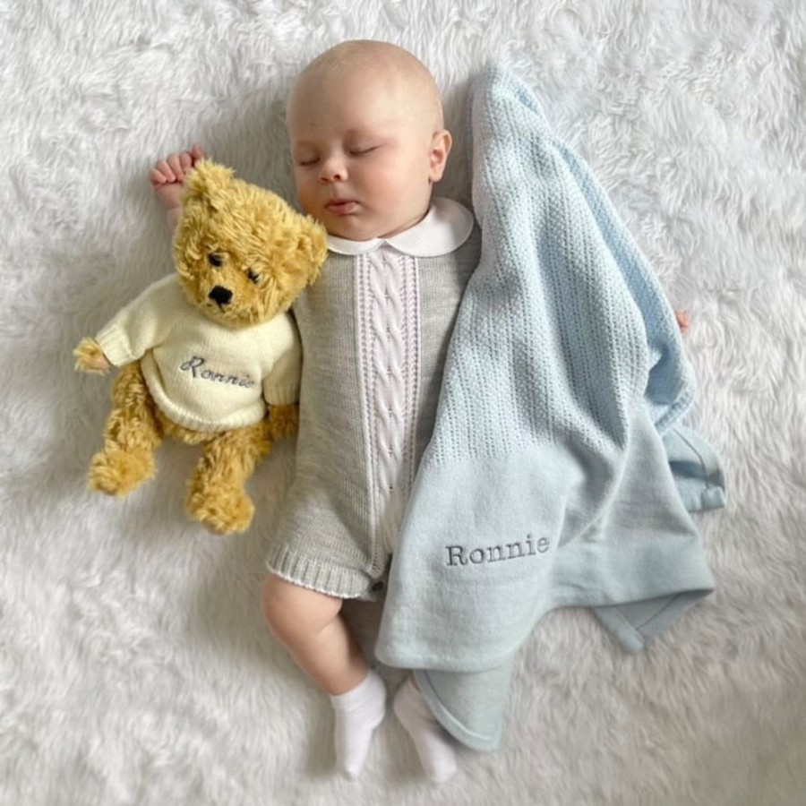 Personalised Millie & Ralph | Personalised Name Blue Cotton Cellular Blanket