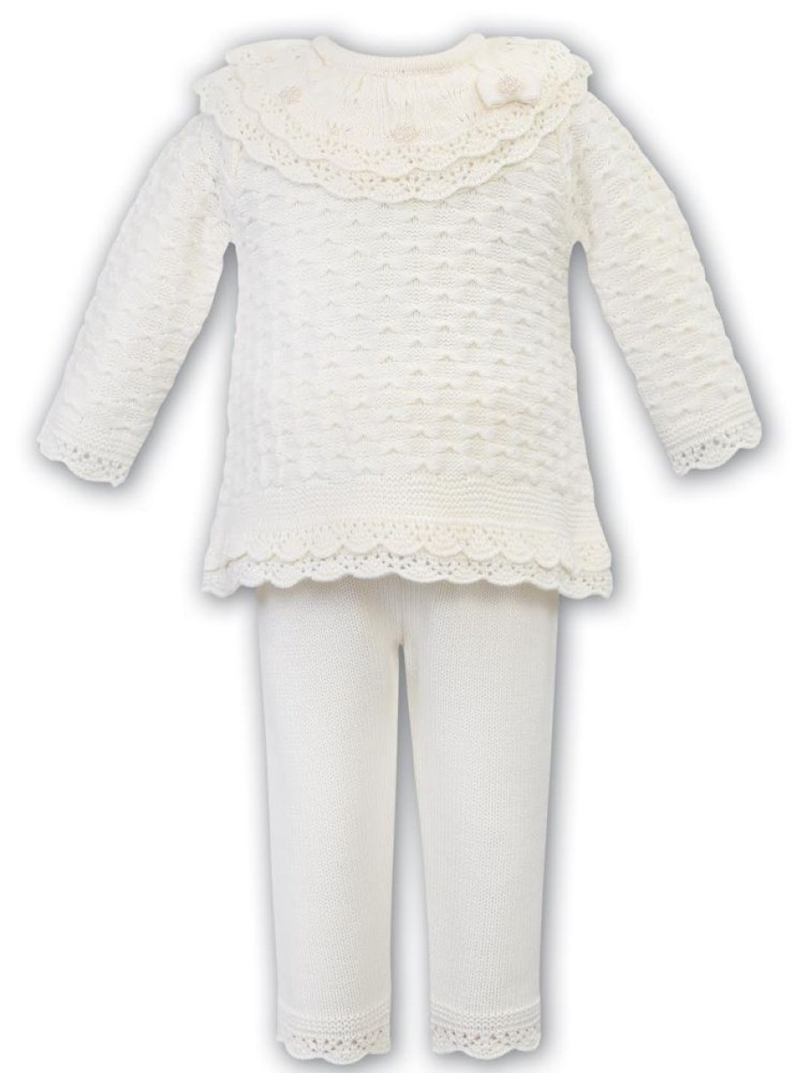 Clothing Sarah Louise Knitwear | Ivory Pearl Collar Knitted 2 Piece Set