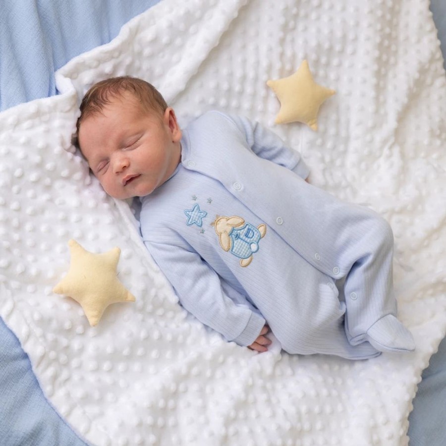 Clothing Dandelion Sleepsuits | Blue Rabbit & Star Ribbed Sleepsuit