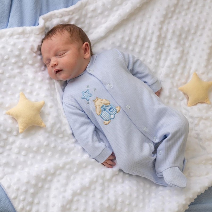 Clothing Dandelion Sleepsuits | Blue Rabbit & Star Ribbed Sleepsuit