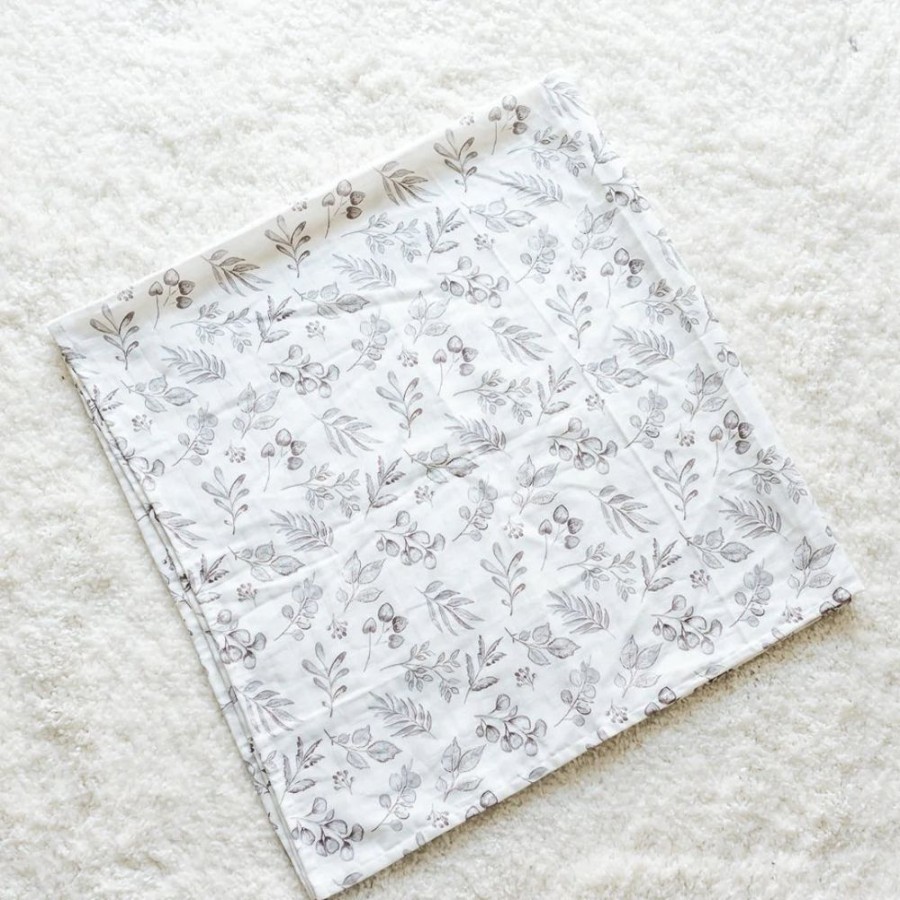 Clothing Gilded Bird Blankets | Gilded Bird Xl Muslin Swaddle - Lovely Leaves Grey