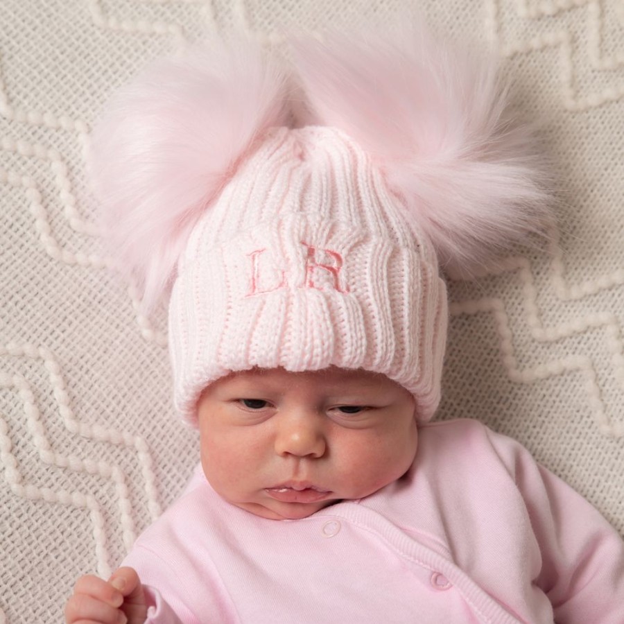 Personalised Millie & Ralph | Personalised Initial Pink Double Pom Hat