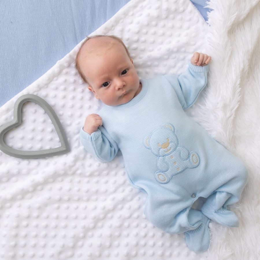 Clothing Dandelion Knitwear | Blue Teddy Knitted Onesie