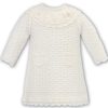 Clothing Sarah Louise Knitwear | Ivory Pearl Collar Knitted Long Sleeve Dress