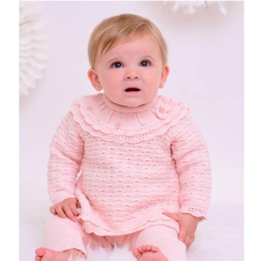 Clothing Sarah Louise Knitwear | Girls Pink Knitted Frill Collar 2 Piece Set