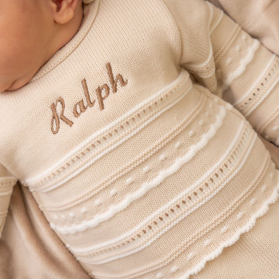 Personalised Dandelion | Personalised Beige Pointelle Knitted Set