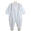 Clothing Millie & Ralph Sleepsuits | Blue Velour Gingham Braces All In One