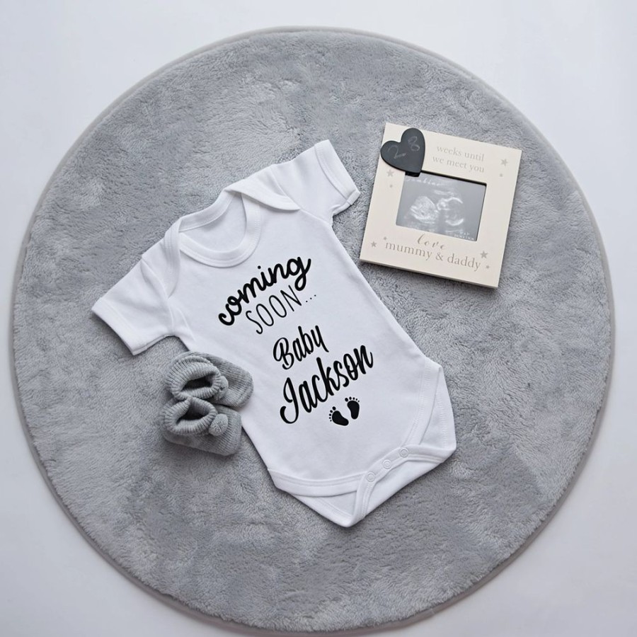 Personalised Millie & Ralph | Personalised 'Coming Soon Baby...' Announcement Vest