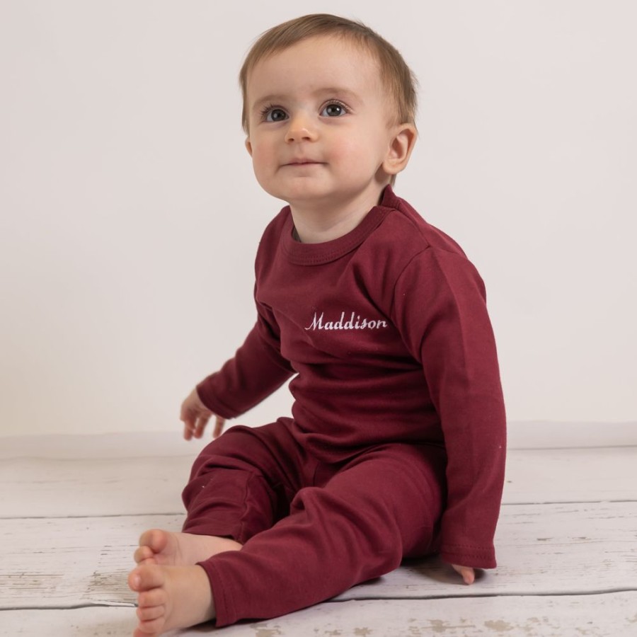 Personalised Millie & Ralph | Personalised Maroon Embroidered Lounge Set